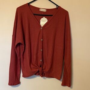 Altar'd State Terracotta Button-Front Cardigan